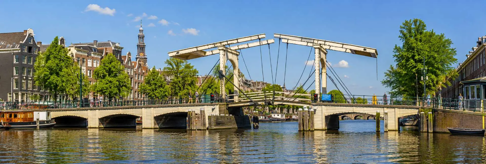 The Skinny Bridge (Magere Brug) spanning the Amstel River in Amsterdam