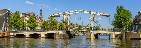 The Skinny Bridge (Magere Brug) spanning the Amstel River in Amsterdam