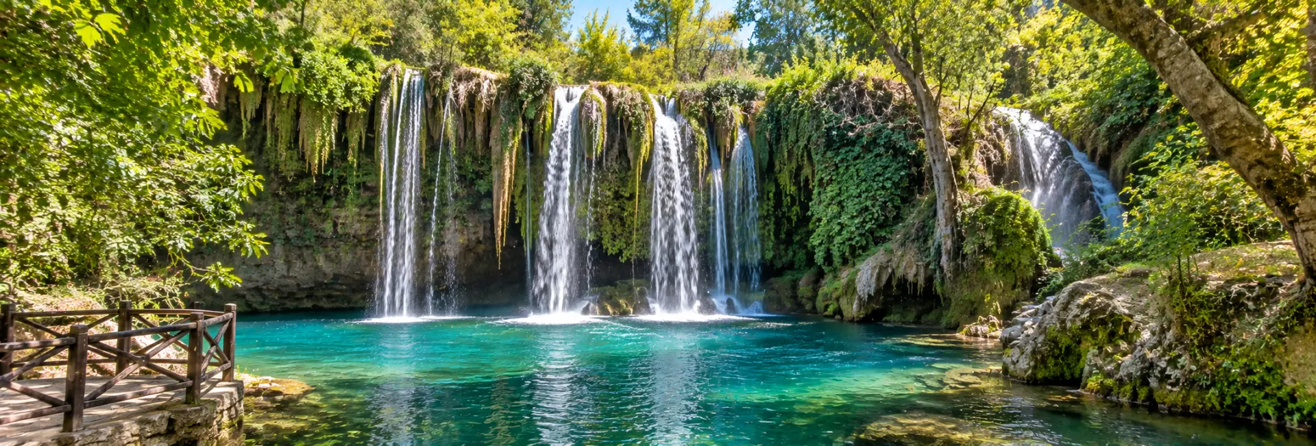 Kurşunlu Waterfalls in Antalya, Türkiye, surrounded by lush forest and turquoise pools