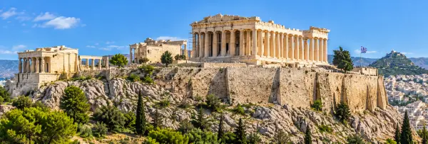 Acropolis of Athens with the Parthenon overlooking Athens, Greece