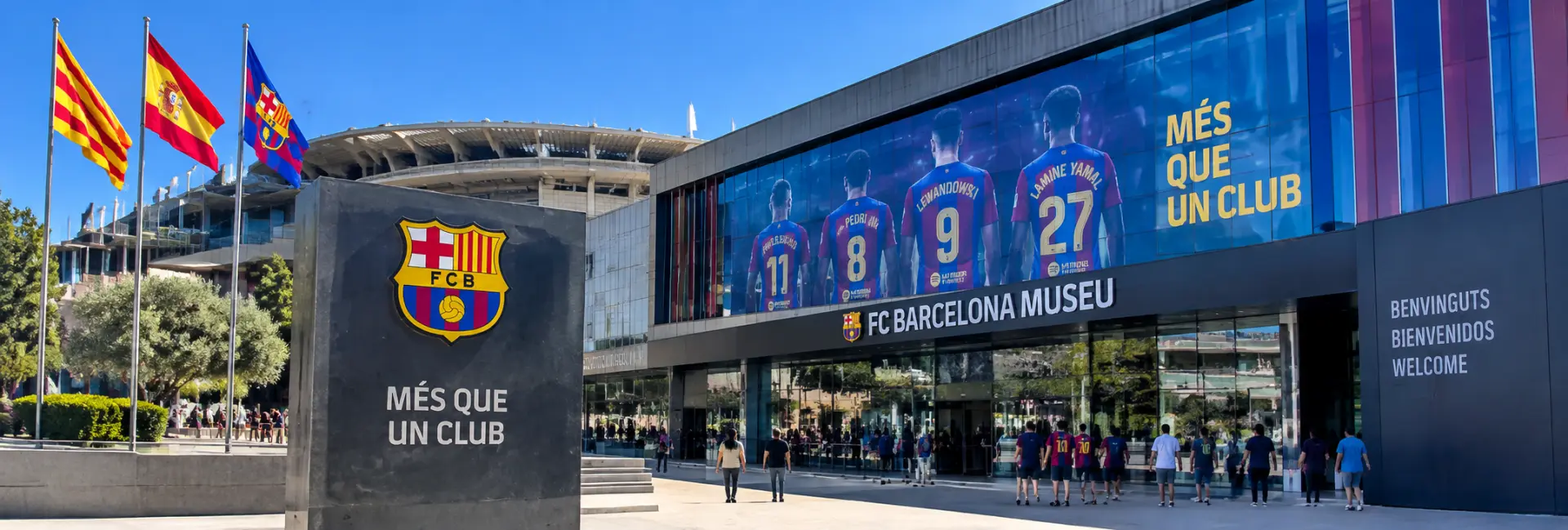 FC Barcelona Museum entrance and Camp Nou stadium in Barcelona, Spain