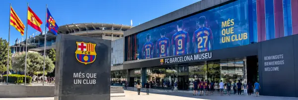 FC Barcelona Museum entrance and Camp Nou stadium in Barcelona, Spain