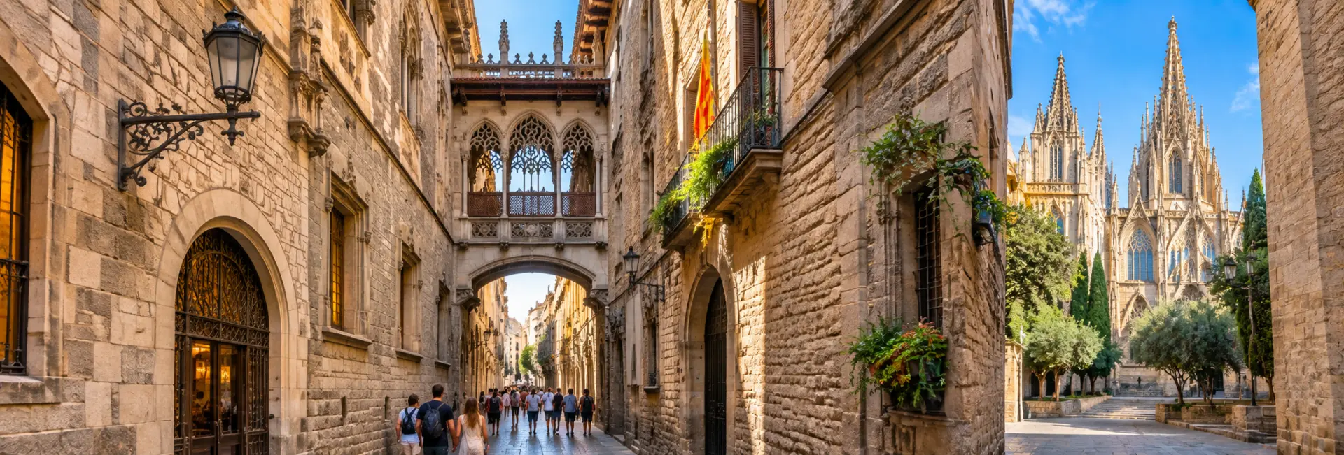 Gothic Quarter in Barcelona, Spain, with medieval streets and historic Gothic architecture