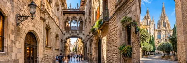 Gothic Quarter in Barcelona, Spain, with medieval streets and historic Gothic architecture