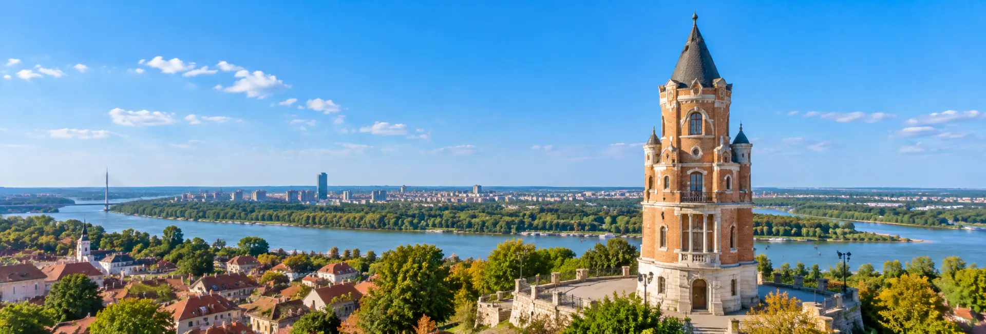 Gardoš Tower in Zemun, Belgrade, Serbia, featuring historic architecture and panoramic views of the Danube River.