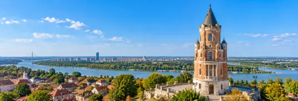 Gardoš Tower in Zemun, Belgrade, Serbia, featuring historic architecture and panoramic views of the Danube River.