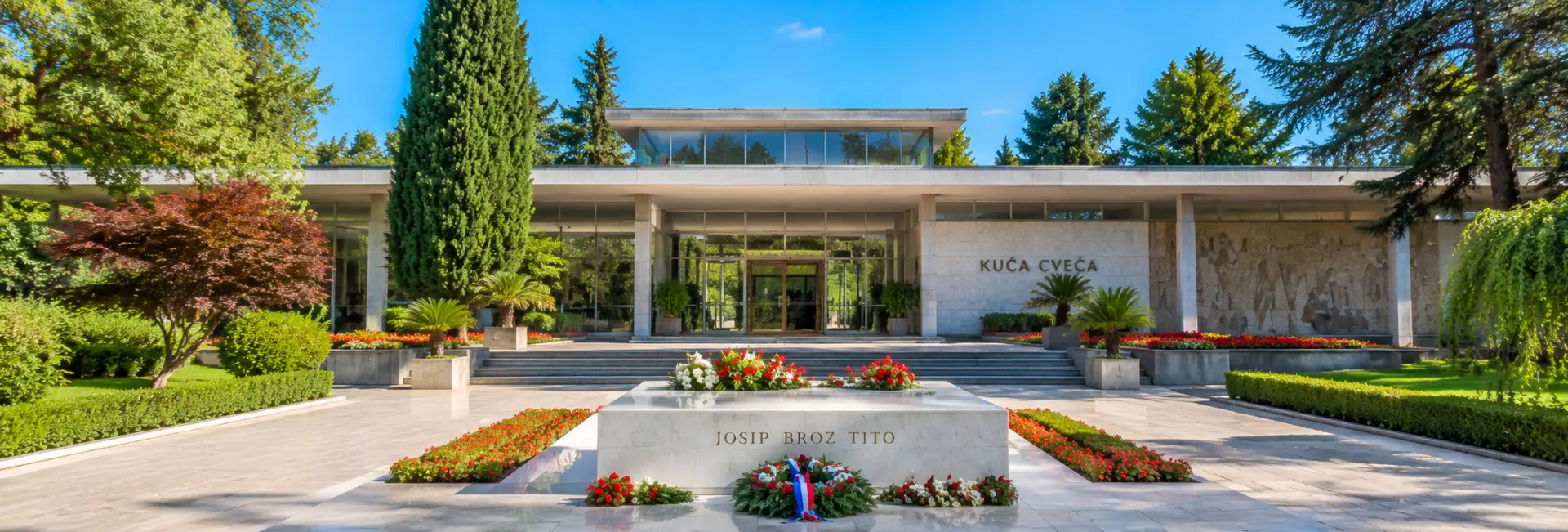 House of Flowers (Kuća Cveća) in Belgrade, Serbia, featuring Josip Broz Tito's tomb and landscaped gardens.