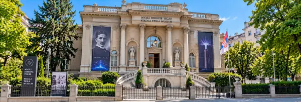 Nikola Tesla Museum in Belgrade, Serbia, featuring its historic facade and exhibits dedicated to the famous inventor.