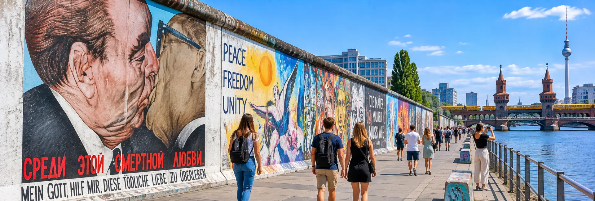 East Side Gallery in Berlin with colorful murals on the preserved Berlin Wall