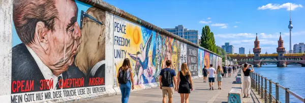 East Side Gallery in Berlin with colorful murals on the preserved Berlin Wall