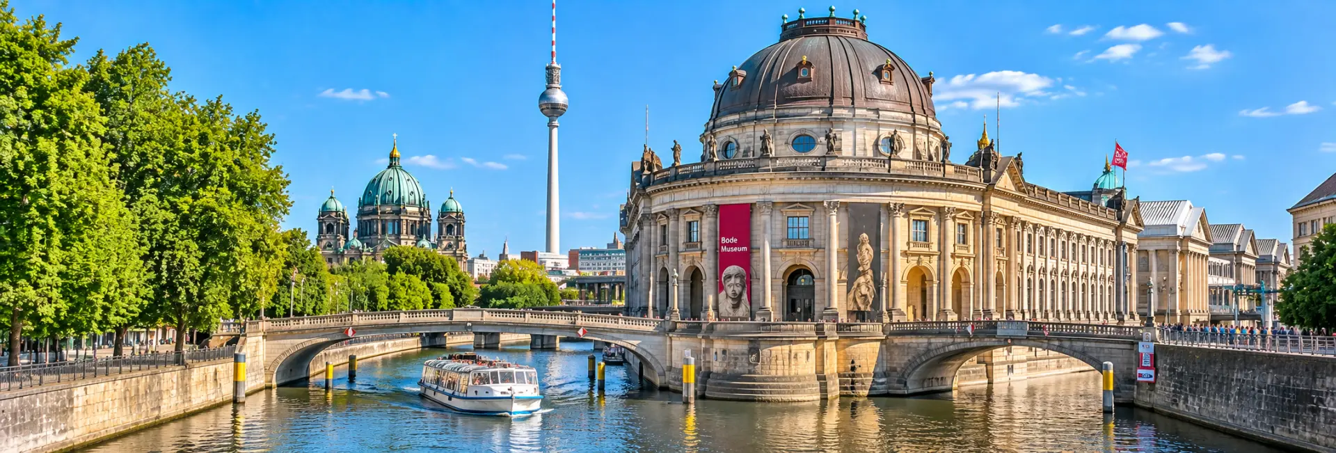 Museum Island in Berlin with the Bode Museum, Berlin Cathedral, and Spree River