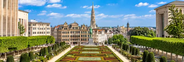 Mont des Arts in Brussels, Belgium, with formal gardens and a view of the historic city center