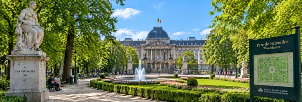 Parc de Bruxelles in Brussels, Belgium, with formal gardens, fountains, and historic architecture