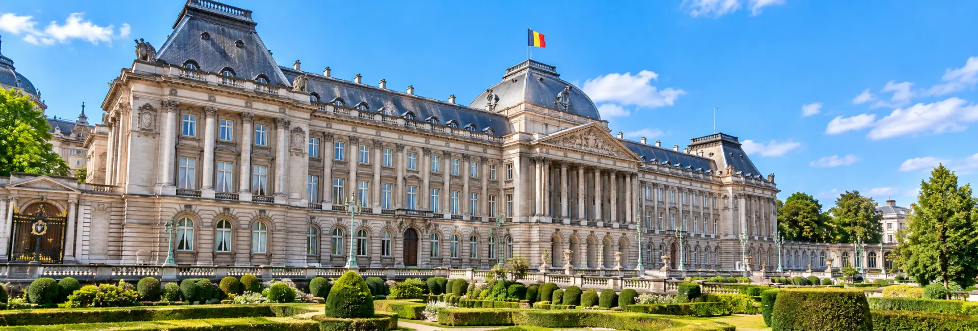 Royal Palace of Brussels in Belgium with its grand neoclassical façade and formal gardens