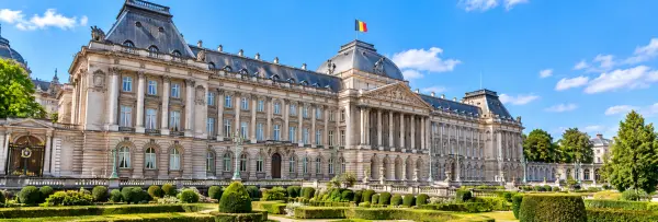Royal Palace of Brussels in Belgium with its grand neoclassical façade and formal gardens