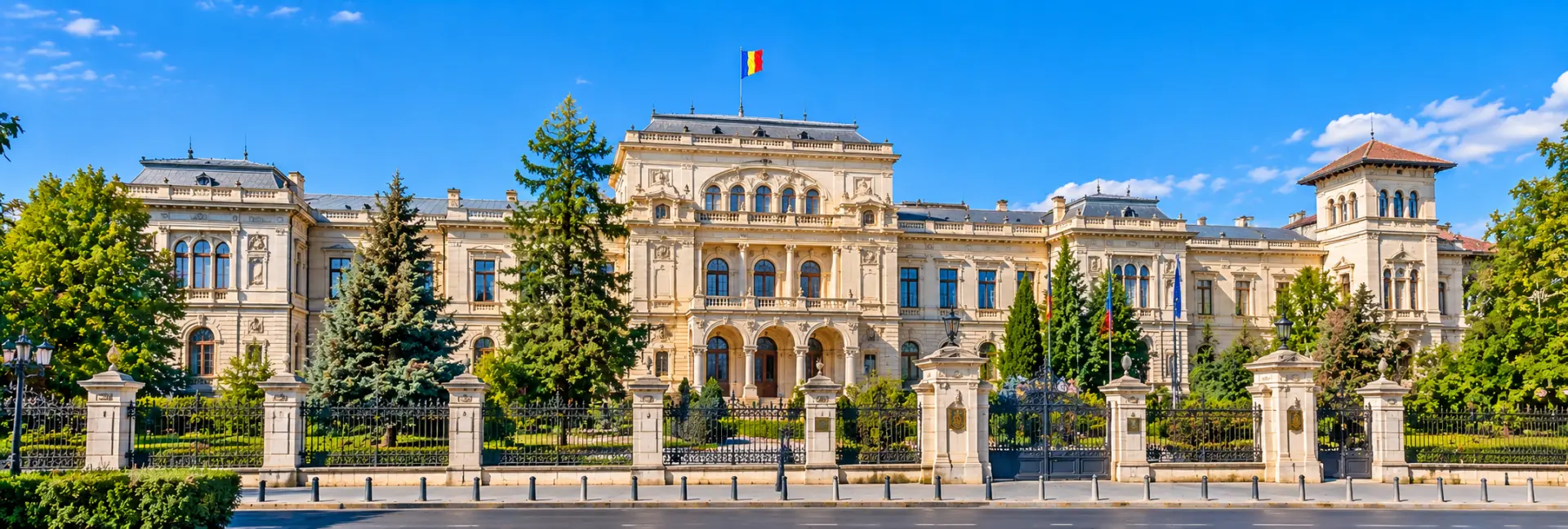 Cotroceni Palace in Bucharest, Romania, featuring its elegant historic architecture and landscaped gardens.
