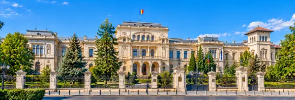 Cotroceni Palace in Bucharest, Romania, featuring its elegant historic architecture and landscaped gardens.