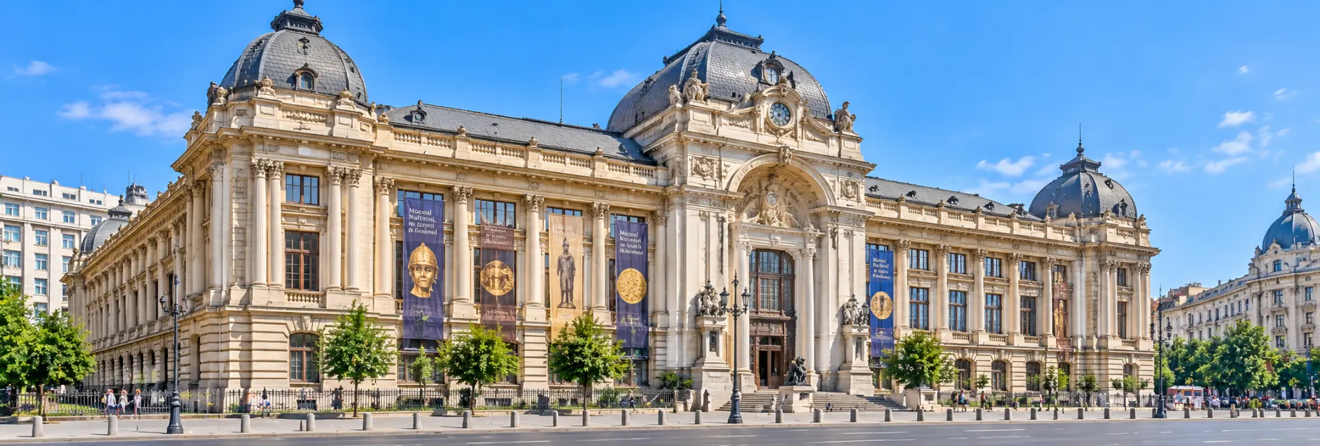National Museum of Romanian History in Bucharest, Romania, featuring its grand historic facade and ornate architecture.