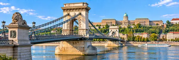 Chain Bridge in Budapest, Hungary, spanning the Danube with Buda Castle in the background