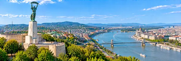 Gellért Hill in Budapest, Hungary, overlooking the Danube, Chain Bridge, and city skyline