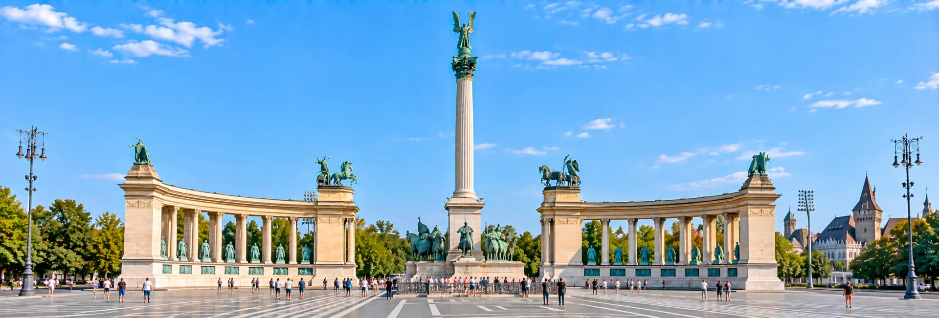 Heroes’ Square in Budapest, Hungary, with its Millennium Monument and historic colonnades