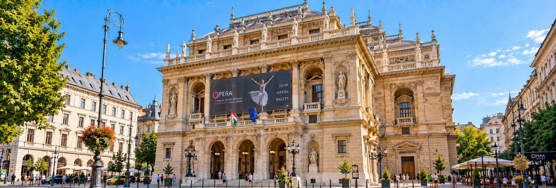Hungarian State Opera House in Budapest, Hungary, showcasing its ornate Neo-Renaissance façade