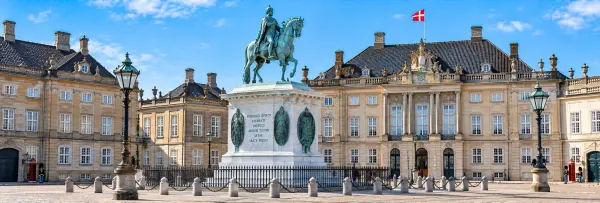 Amalienborg Palace in Copenhagen, Denmark, with its grand square and equestrian statue