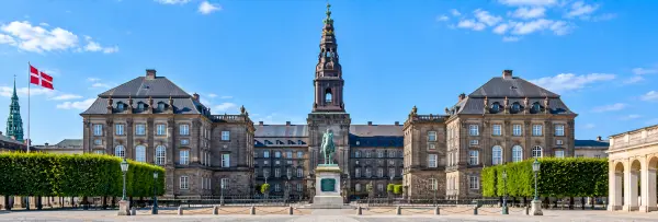 Christiansborg Palace in Copenhagen, Denmark, with its grand courtyard and historic architecture