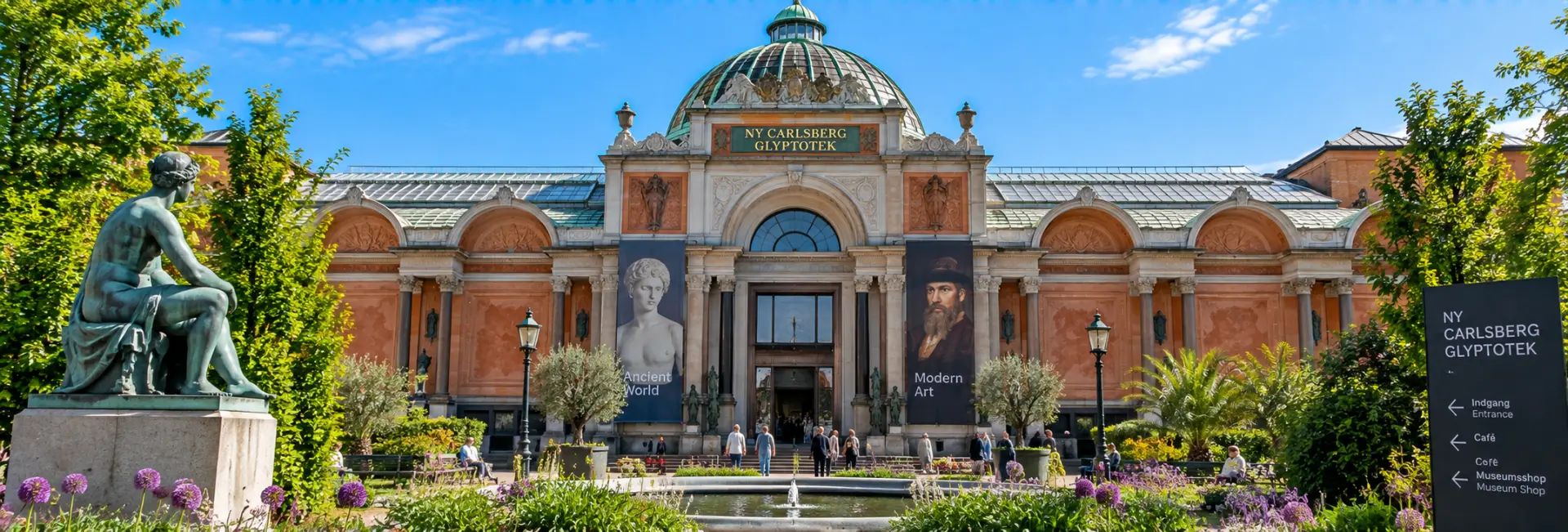 Ny Carlsberg Glyptotek in Copenhagen, Denmark, with its ornate façade and garden