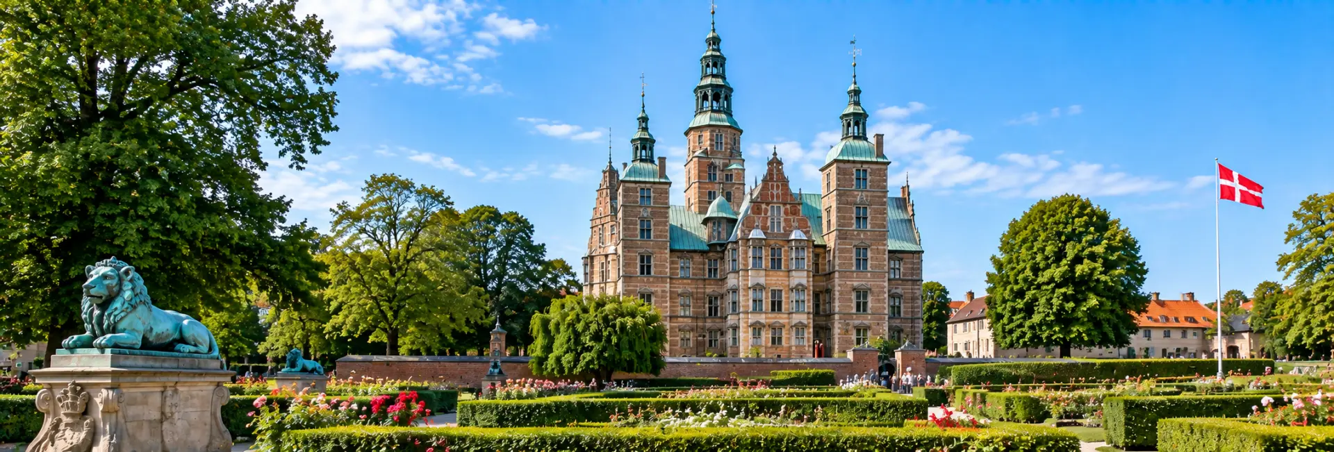 Rosenborg Castle in Copenhagen, Denmark, surrounded by formal gardens