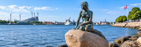 The Little Mermaid statue in Copenhagen, Denmark, overlooking the waterfront