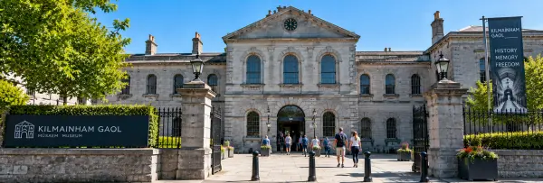 Kilmainham Gaol in Dublin with its historic stone façade and arched windows