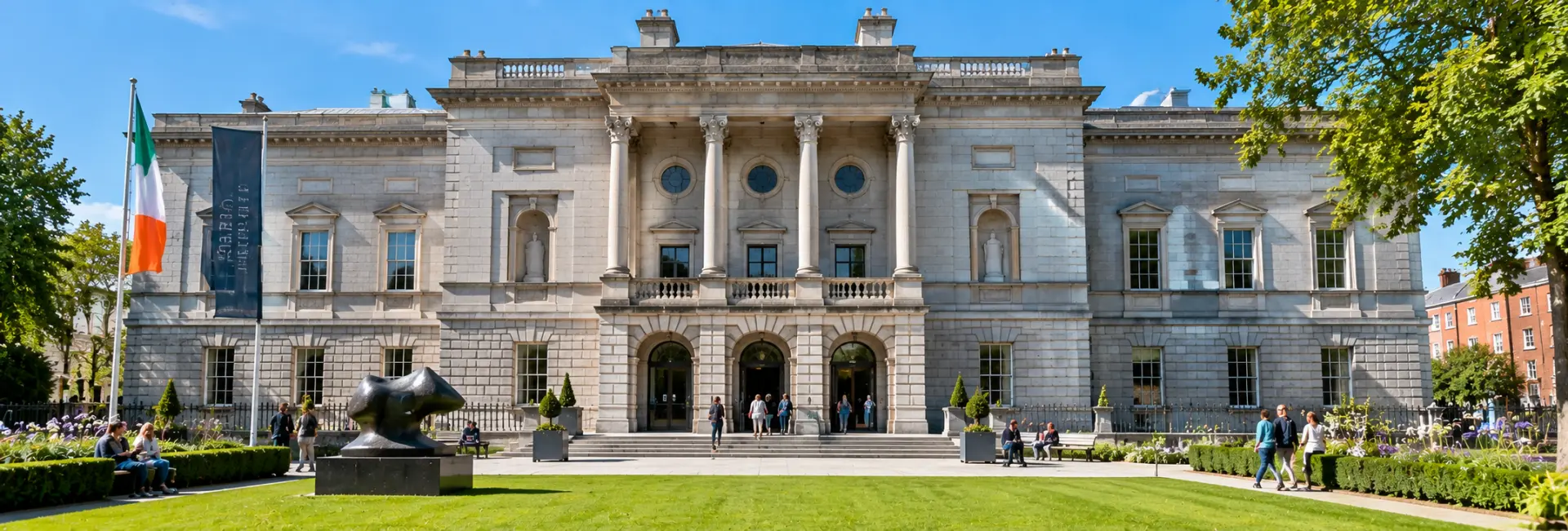 National Gallery of Ireland in Dublin with its grand neoclassical façade and gardens