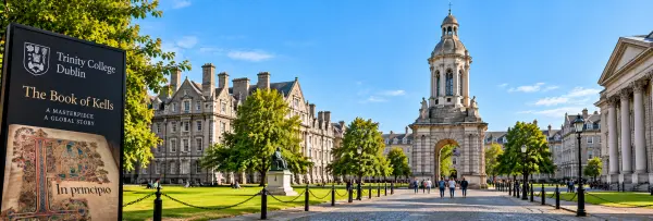 Trinity College Dublin with its historic campus and iconic Campanile