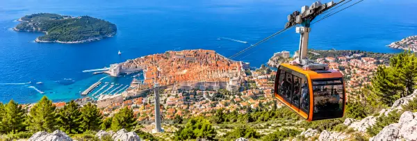 Dubrovnik Cable Car above the city with panoramic views from Mount Srđ over Dubrovnik and the Adriatic Sea.