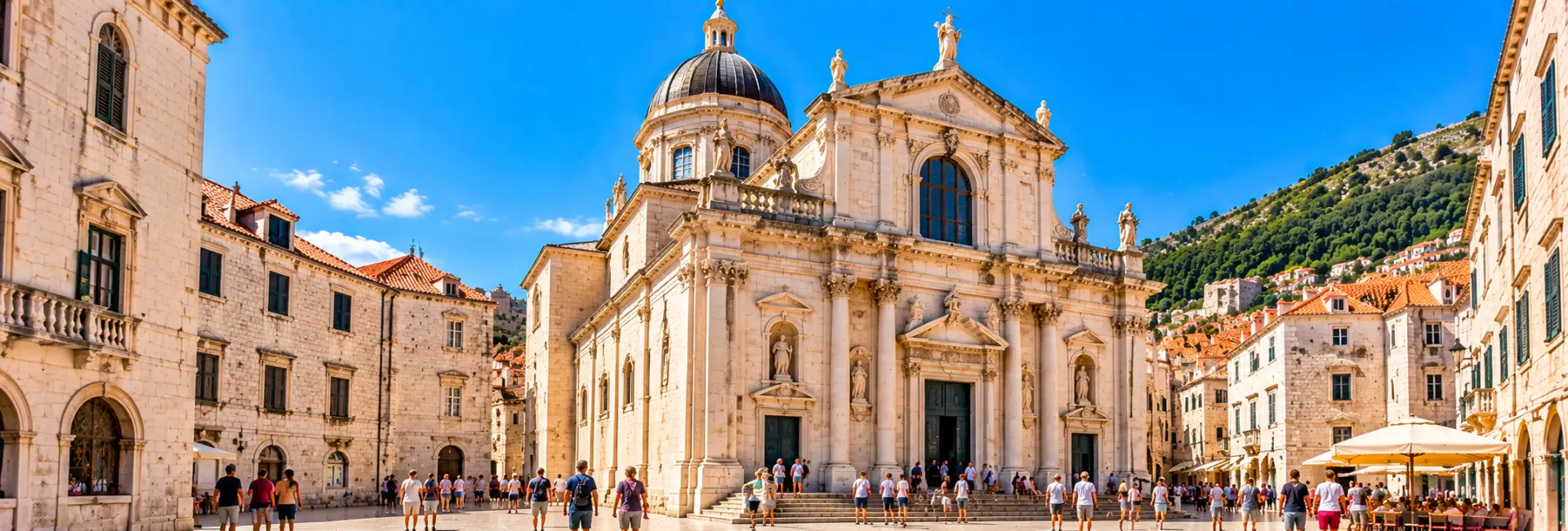 Dubrovnik Cathedral in Croatia, featuring its grand Baroque façade and dome in the historic Old Town.