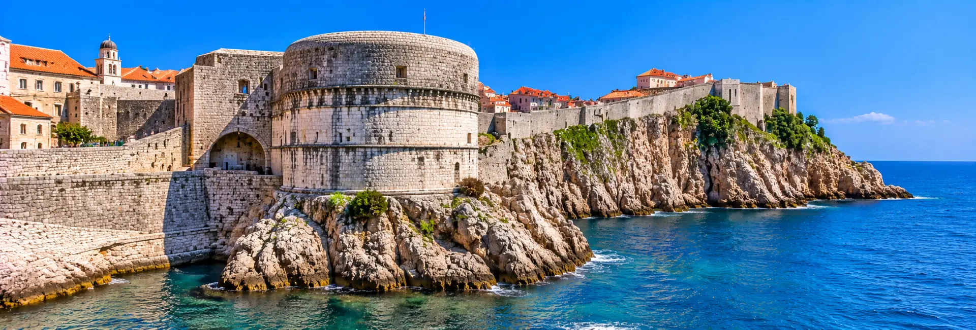 Fort Bokar in Dubrovnik, Croatia, overlooking the rocky Adriatic coast and historic city walls.