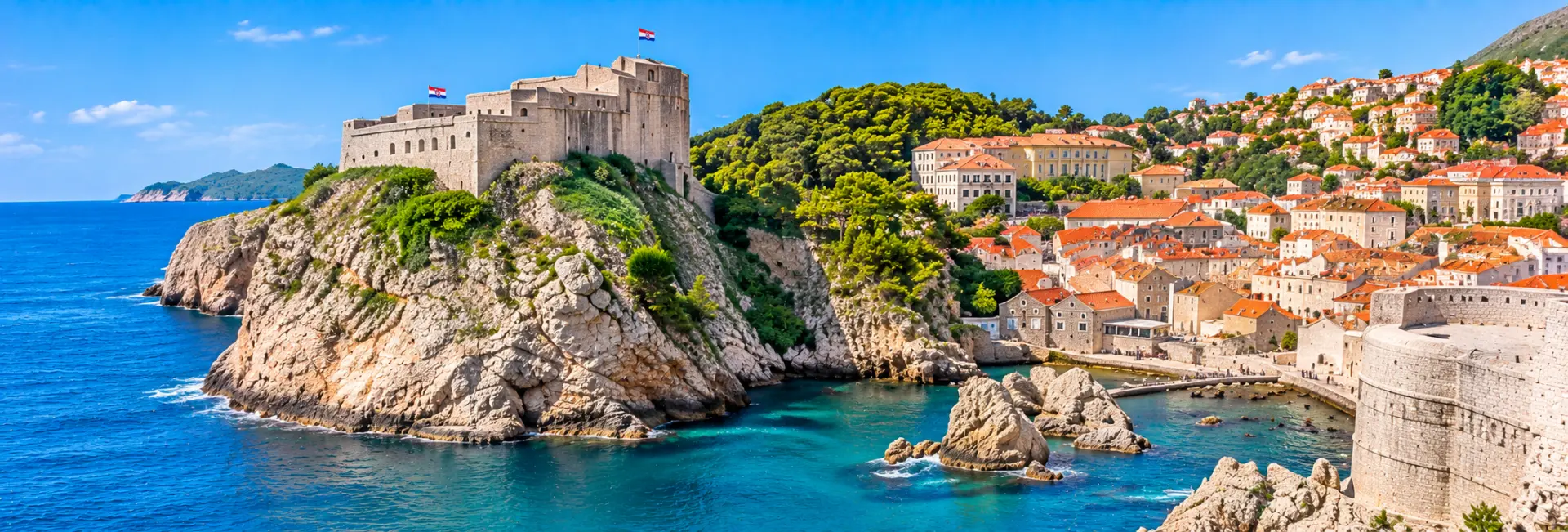 Fort Lovrijenac in Dubrovnik, Croatia, rising above the rocky Adriatic coast near the Old Town.