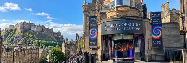 Camera Obscura & World of Illusions in Edinburgh with Edinburgh Castle in the background