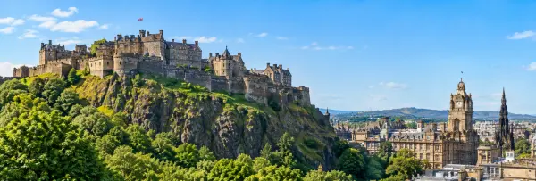 Edinburgh Castle overlooking the historic skyline of Edinburgh, United Kingdom