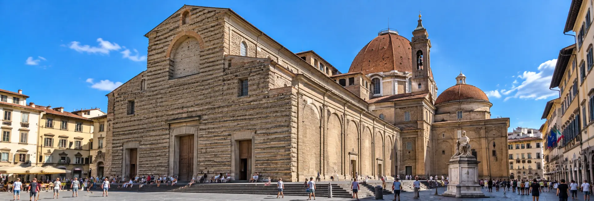 Basilica of San Lorenzo in Florence, Italy, showing its historic stone façade and Renaissance architecture