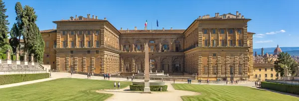 Palazzo Pitti in Florence, Italy, with its grand Renaissance façade and landscaped gardens