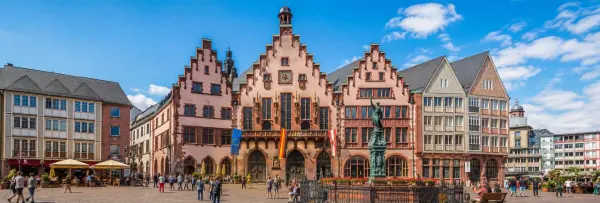 Römer historic city hall overlooking Römerberg Square in Frankfurt, Germany