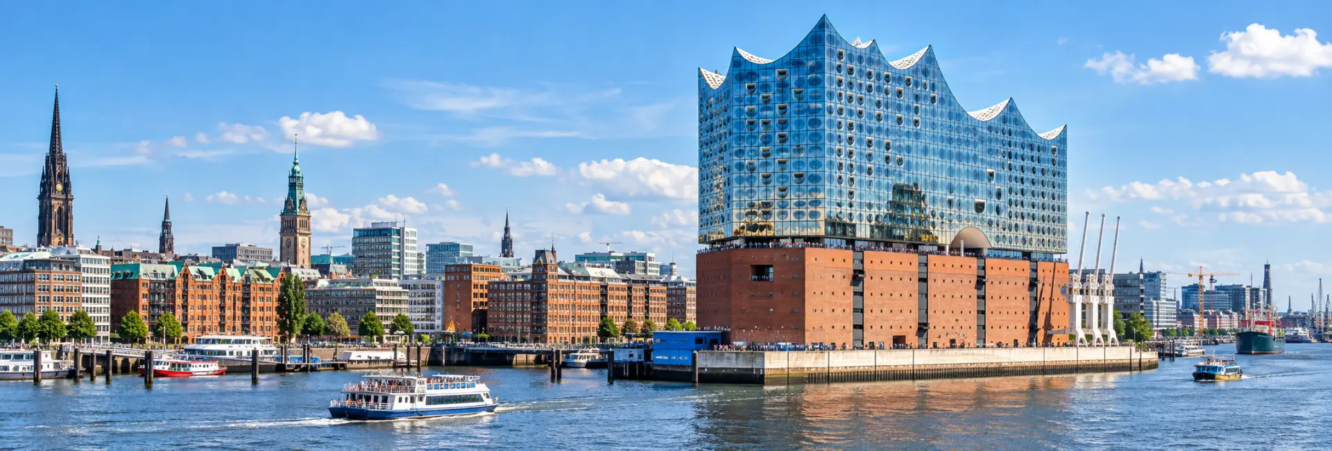 Elbphilharmonie in Hamburg, Germany overlooking the harbor and waterfront skyline