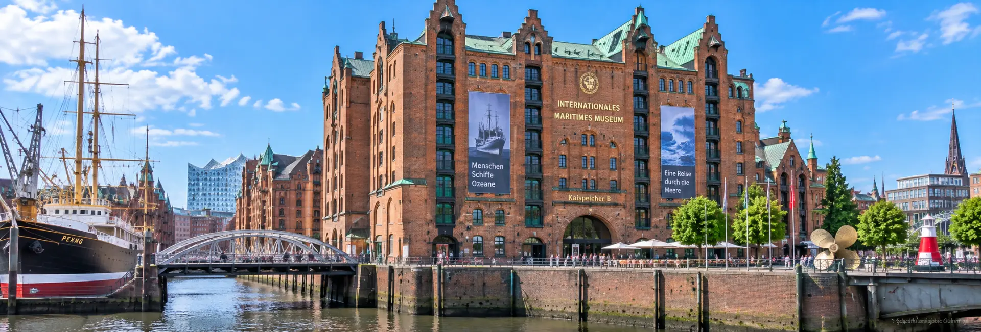 International Maritime Museum in Hamburg, Germany beside a canal in the historic Speicherstadt