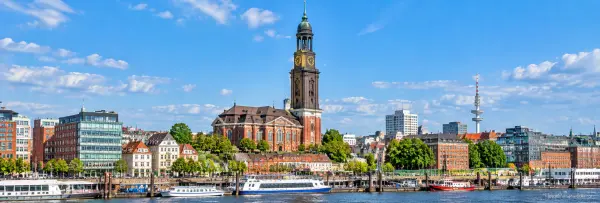St. Michael’s Church in Hamburg, Germany with its iconic clock tower and green dome