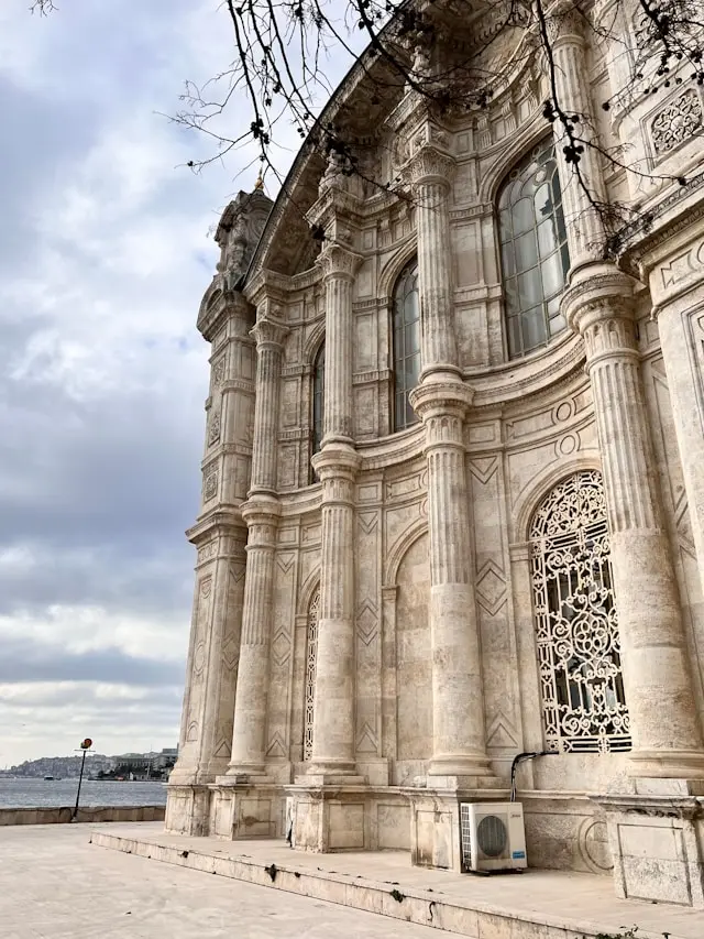 Ornate exterior details of Ortaköy Mosque beside the Bosphorus