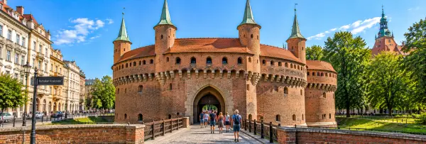 Barbican of Kraków, Poland, with its historic red-brick defensive walls and towers