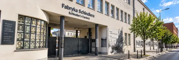 Schindler’s Factory Museum in Kraków, Poland, with its historic industrial facade