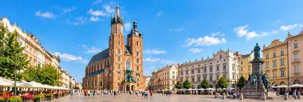 St. Mary’s Basilica in Kraków, Poland, overlooking the historic Main Market Square